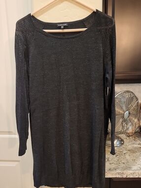 Eileen Fisher Sparkly Black Tunic Sweater Size Large